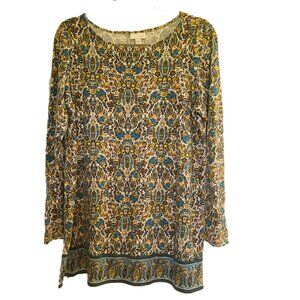 J JILL Floral and Leaf Print Cotton Blend Tunic Size Medium